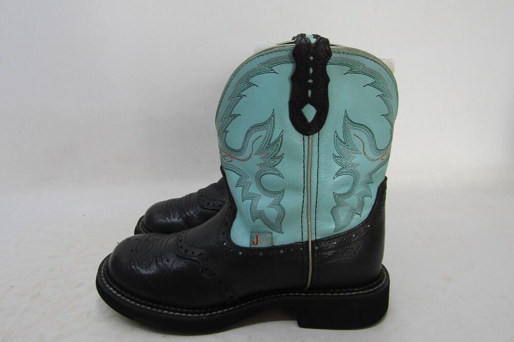 Justin Gypsy Womens Size 7.5 B Blue Black Leather Stockman Cowboy Western Boots
